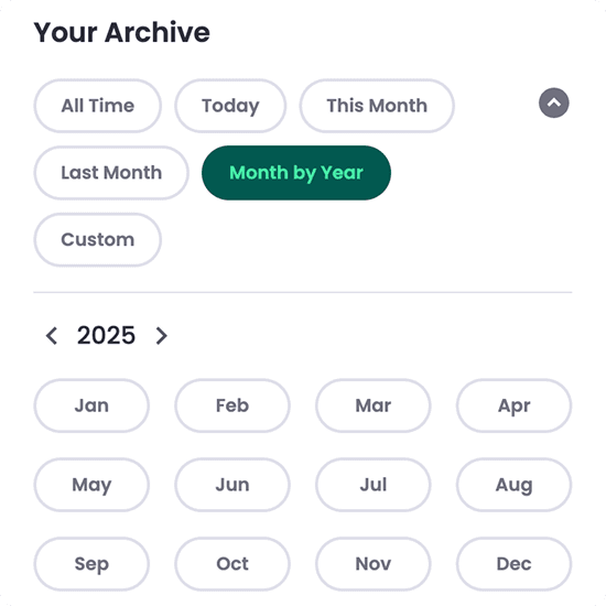 Archive filter interface for historical performance data