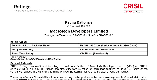 CRISIL rating rationale document snapshot